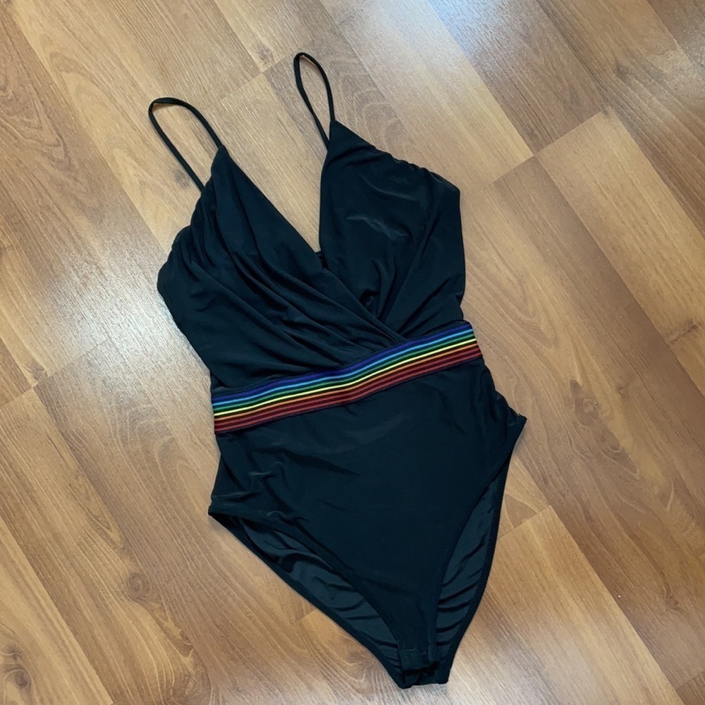 Forever21 Black Bodysuit with Rainbow Waistline - Picture 3 of 9